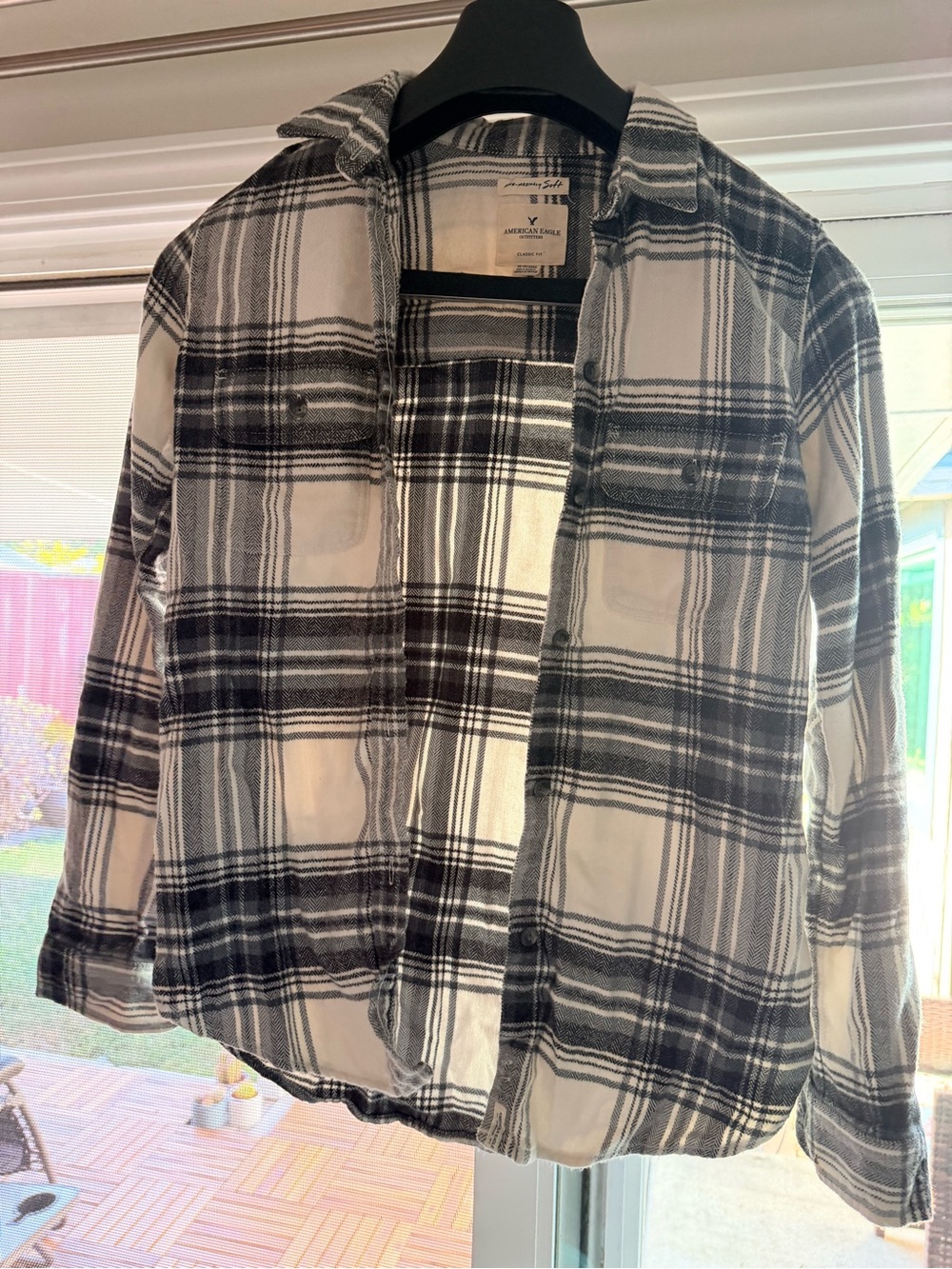 American Eagle Outfitters Black and White Plaid Button-Down Shirt